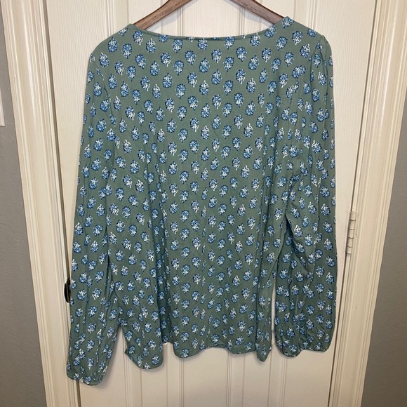 Lucky Brand Top Womens XXL Sage Green Blue Floral Square Neck Long Sleeve Boho - Picture 4 of 4